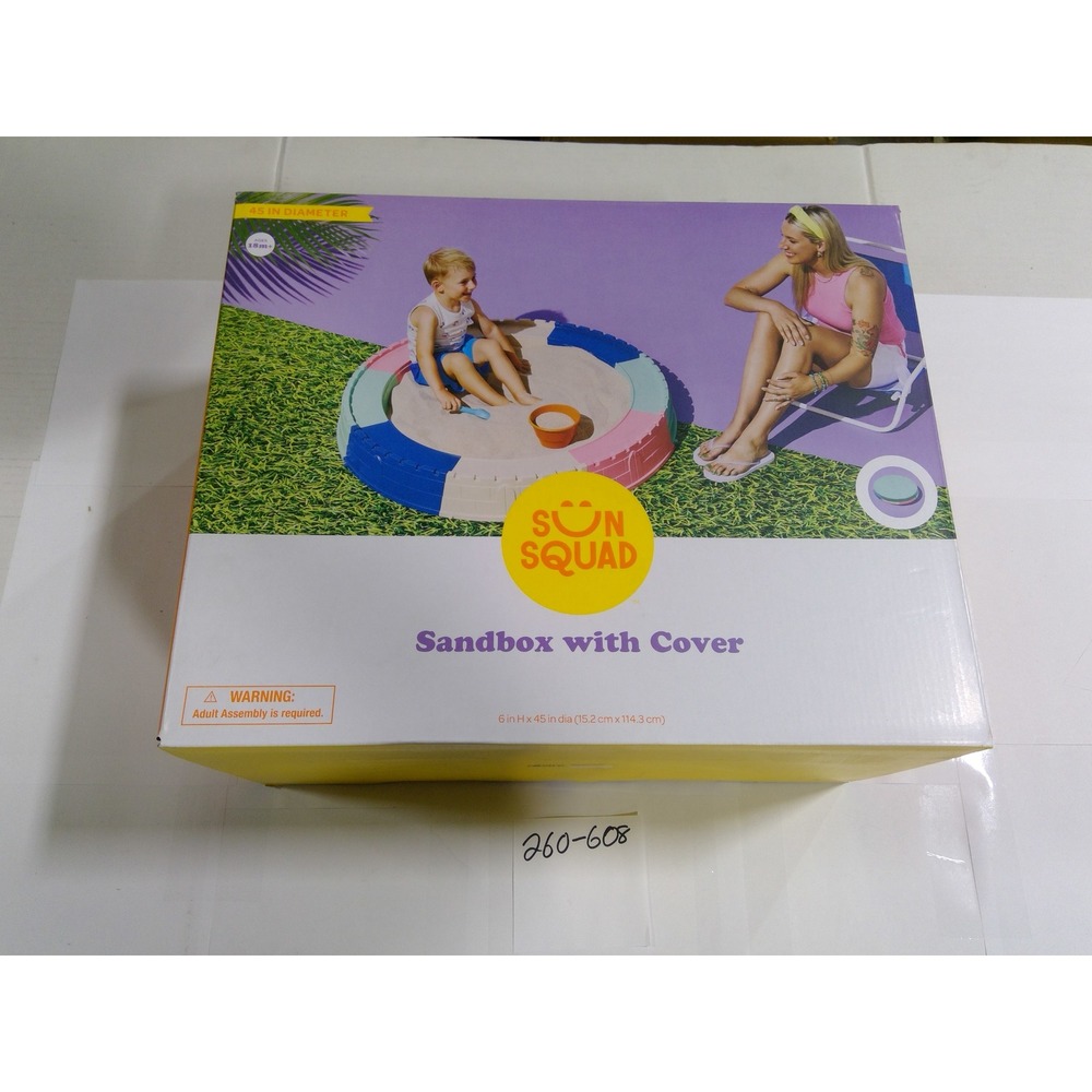 Sun Squad Sandbox with Cover Kids Toddler 45in Multicolor NEW 18m+ Backyard Toy